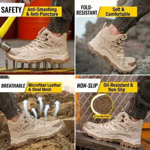 Zapatos de seguridad con punta de acero, antiperforación y transpirables para construcción.