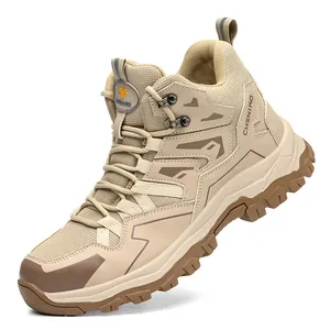 Zapatos de seguridad transpirables caqui para hombre con punta de acero robusta.