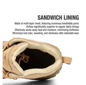 Detalle del forro de malla sándwich transpirable en zapatos de seguridad con punta de acero