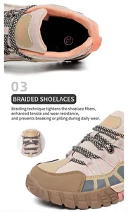 Close-up showing the durable braided shoelaces of a breathable women's safety work shoe