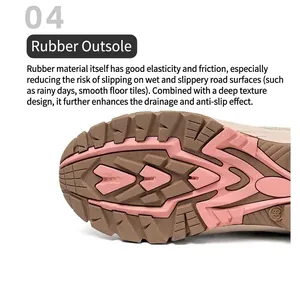 Detail of durable rubber outsole with anti-slip tread for women's safety shoes