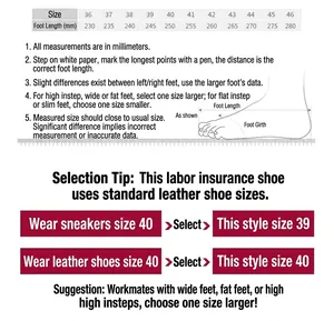 Comprehensive size chart for women's breathable anti-smash safety work shoes guide