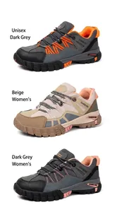 Three colors of breathable women's safety shoes with anti-smash and puncture-proof soles.