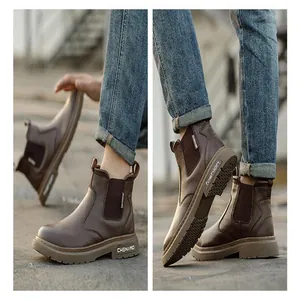 Botas de seguridad Chelsea marrones para hombre con suela de goma antideslizante duradera.