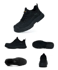 Vista multiángulo de zapatos de seguridad negros para hombre con punta de acero
