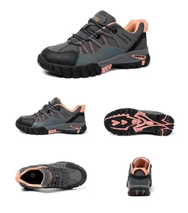 Detailed multi-angle views of women's breathable anti-smash safety work shoes in grey
