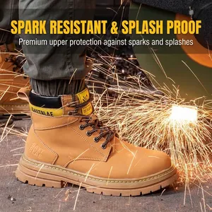 Industrial high-top steel toe safety work boots for men with spark-resistant upper