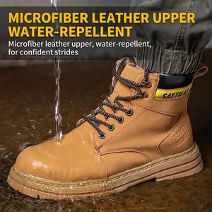 Waterproof microfiber leather safety work boots for men with steel toe and non-slip sole