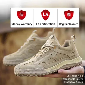 Durable khaki safety work shoes for men featuring breathable fabric and anti-piercing soles