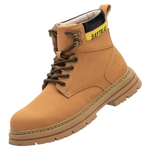 Durable high-top men's safety work boots with steel toe and puncture resistant sole