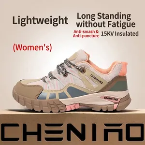 Women Safety Shoes Anti-Smash Anti-Puncture 15KV Insulated Work Shoes Breathable Mesh Microfiber Leather Safety Sneakers