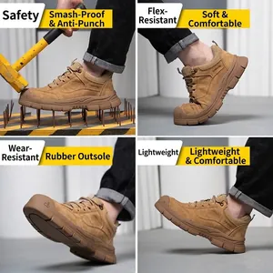 Zapatos de seguridad para hombre con punta de acero y suela de goma antipinchazos.