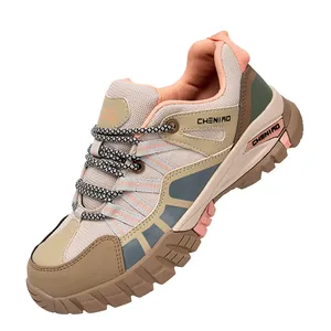 Women's breathable safety work shoes with anti-smash steel toe and lug sole