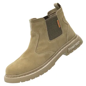 Botas de seguridad para hombre de gamuza caqui con suelas gruesas