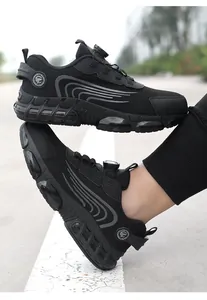 Chaussures de sécurité noires respirantes avec boucle rotative et protection en acier