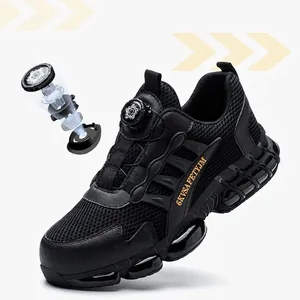 Zapato de seguridad negro transpirable con puntera de acero, antiperforación y cierre rotativo