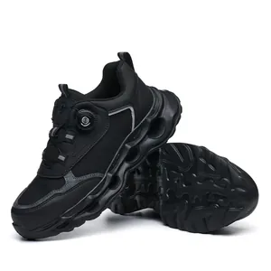 Zapatos de seguridad negros transpirables con hebilla giratoria y punta de acero pro