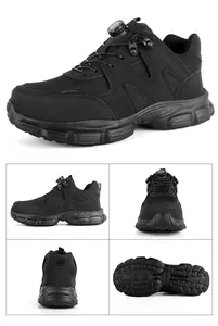 Vistas detalladas multiángulo de zapatos de seguridad negros con puntera de acero pro