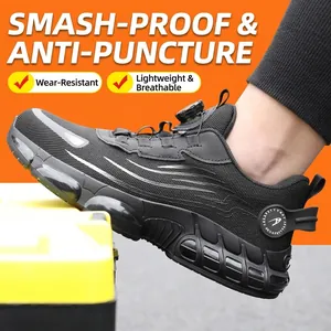 Fashionable safety shoes with rotary knob laces and breathable mesh for work protection