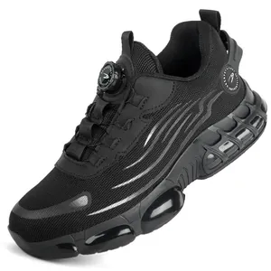 Zapatos de seguridad negros con sistema de perilla, resistentes a pinchazos y aplastamientos