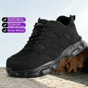 Zapatos de Seguridad Industrial para Hombre Cuero de Microfibra Malla Tejida Punta de Acero Anti-Aplastamiento Anti-Perforación