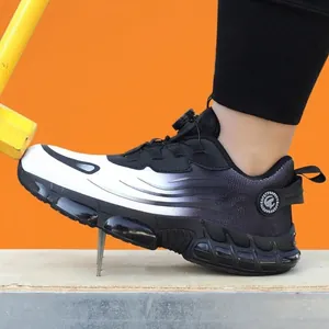 Men Steel Toe Work Safety Shoes Breathable Fly Woven Rotating Buckle Anti Smashing Puncture Proof Industrial Sneakers