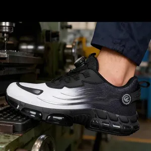 Breathable fly-woven safety work shoes featuring anti-smash steel toe and rotary knob