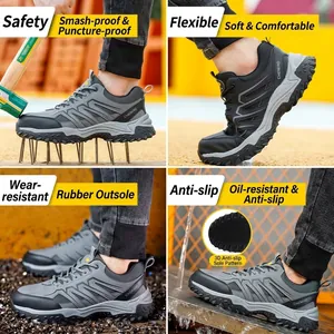 Zapatos de seguridad para hombre con punta de acero y suela de goma antiperforación.