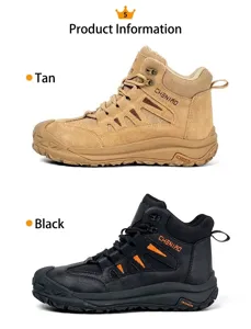 Botas de seguridad para hombres con punta de acero en colores camello y negro.
