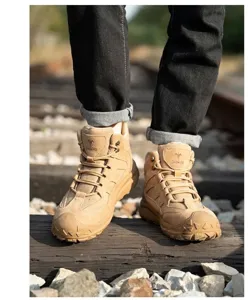 Botas de seguridad de trabajo para hombre caqui robustas con punta de acero al aire libre