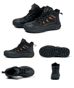 Vista multiangular completa de botas de trabajo de seguridad negras para hombre con puntera