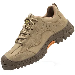 Zapatos de seguridad transpirables para hombre con punta de acero en caqui
