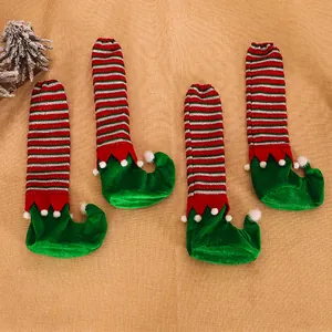 Housses de chaise de Noël en forme de jambes d'elfe rayées rouge et vert festives