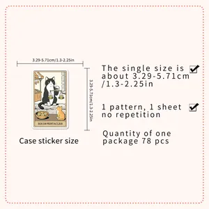 Cat tarot stickers set size guide 78pcs for DIY phone case and laptop decoration