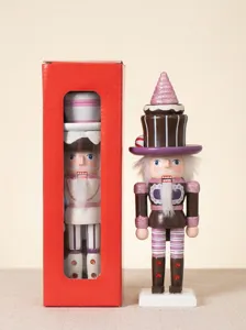 Detailansicht des 25 cm hölzernen Dessert-Nussknackers mit roter Fensterverpackung.