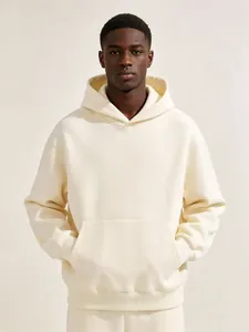 Detailed front view of a premium 480G heavyweight cream fleece oversized hoodie for men
