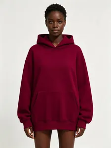 Men Heavyweight Fleece Lined Hooded Pullover Sweatshirt Loose Fit Solid Color Drop Shoulder Kangaroo Pocket Streetwear Top