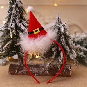 Festive red mini Santa hat headband with white faux fur trim for Christmas party