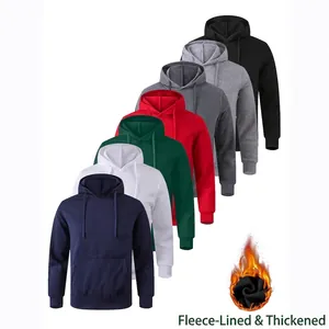 Unisex Casual Oversized Hoodie Fleece Lined Pullover Long Sleeve Solid Color Kangaroo Pocket Winter Warm Sweatshirt Top