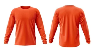Front and back view of a vibrant orange long-sleeve athletic performance t-shirt