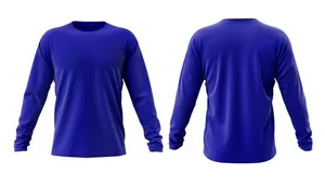 Complete front and back view of royal blue long-sleeve athletic performance sports shirt