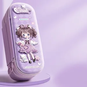 Grote paarse 3D cartoon etui voor meisjes met ingebouwde lesrooster kaart voor school