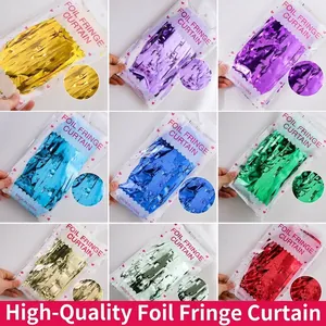 Set of multi-colored 1x2m foil fringe curtains for party background decorations