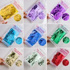 Set of multi-colored 1x2m foil fringe curtains for party background decorations