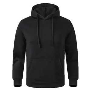 Unisex classic black pullover hooded sweatshirt with convenient front kangaroo pocket