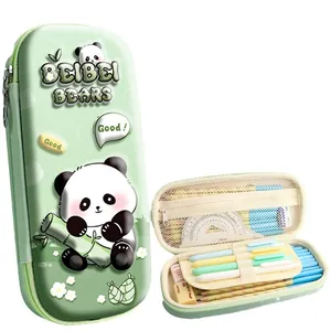 Schattige groene 3D panda etui met grote capaciteit en meerlaagse opslag voor school