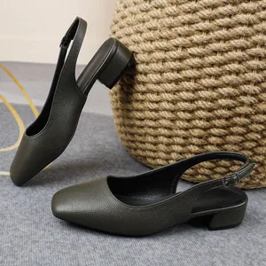 Eleganti décolleté slingback verde oliva da donna con tacco a blocco stabile da 3 cm