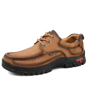 Men's brown suede leather casual outdoor shoes featuring a durable non-slip rubber sole