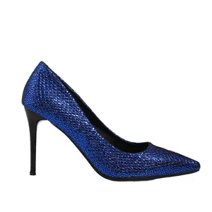 Escarpins à talons aiguilles bleus pailletés élégants pour femmes lors des soirées
