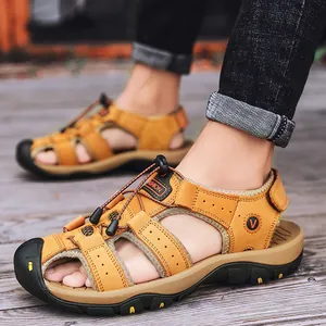 Men's comfortable summer leather beach sandals featuring soft soles and straps